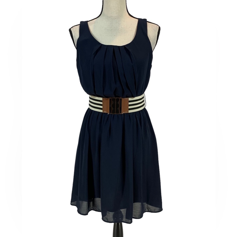 BCX Sleeveless Belted Tank Mini Dress - Navy Blue - size Medium